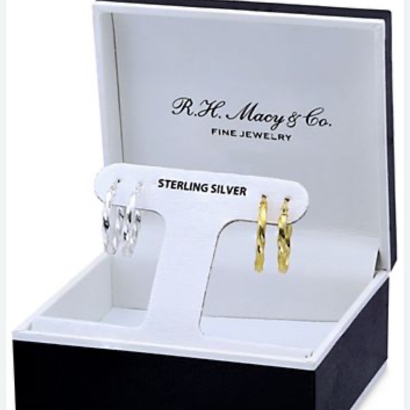 R.H. Macy & Co. 2-Piece Sterling Silver Hoop Earrings Set | Silver & Gold Tone - Picture 1 of 1